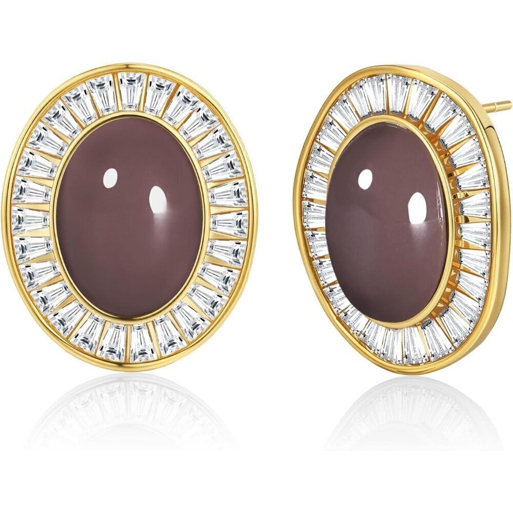 Brass Enamel Stud Earrings for Women CZ Gem Trendy Fashion Jewelry Gift